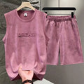 American Tie Dye Vest Sets Men's Two Piece Sleeveless Thin Foaming Print T-Shirts + Shorts Sets Korean Streetwear Tracksuit Man