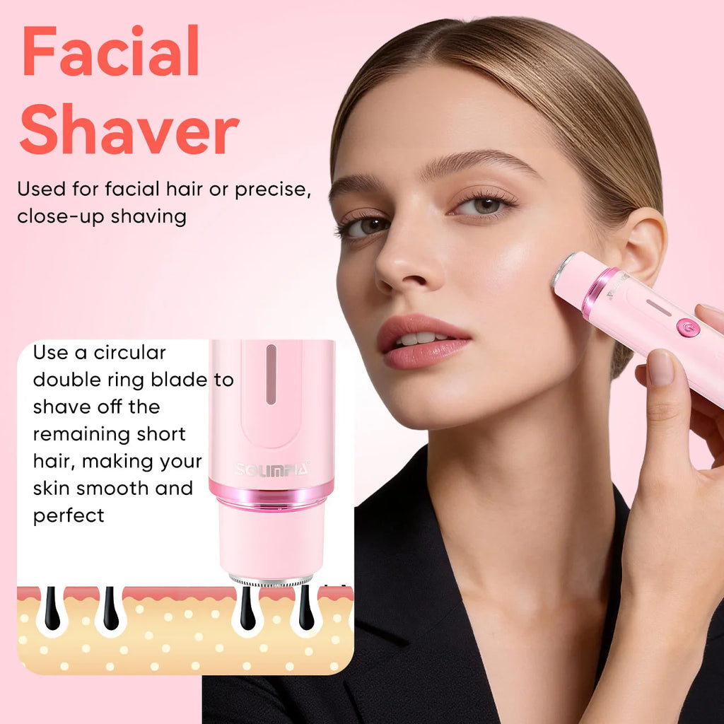 Solimpia Electric Hair Remover for Woman Double-Headed 2-in-1 Shaver for Armpits Intimate Parts Legs Body Hair Trimmer