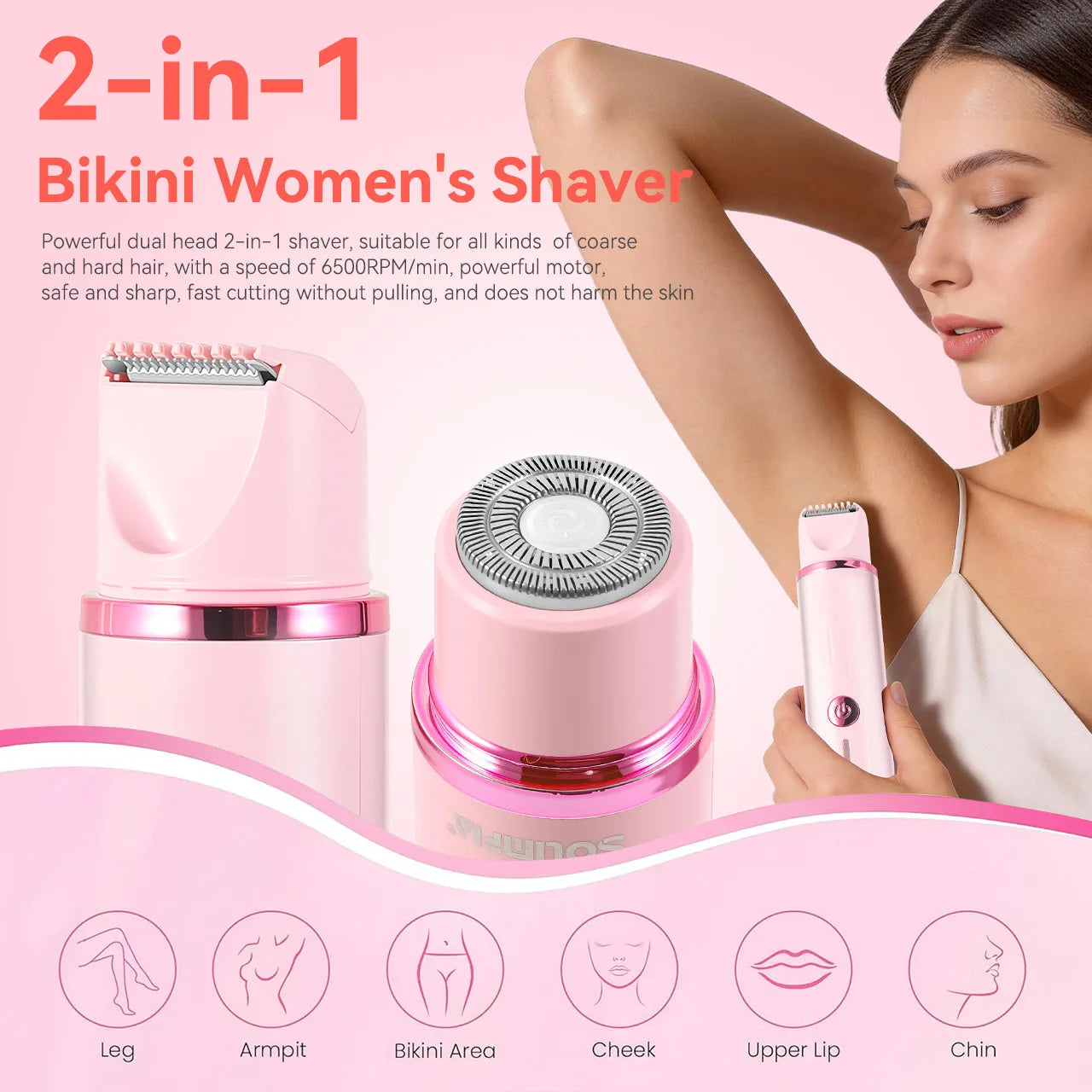 Solimpia Electric Hair Remover for Woman Double-Headed 2-in-1 Shaver for Armpits Intimate Parts Legs Body Hair Trimmer