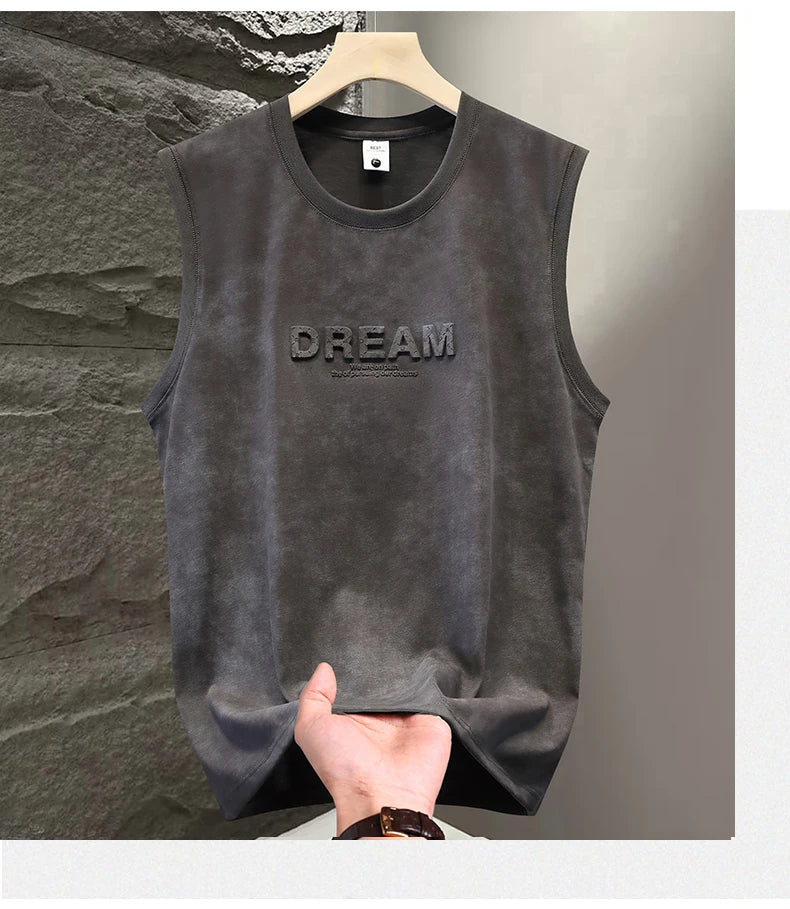 American Tie Dye Vest Sets Men's Two Piece Sleeveless Thin Foaming Print T-Shirts + Shorts Sets Korean Streetwear Tracksuit Man