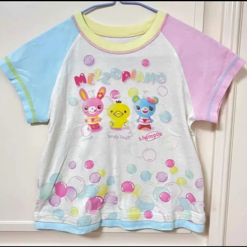 Sweet Kawaii Cartoon Bunny T Shirt Mini Skirt Two Piece Outfit Y2K Girls Raglan Short Sleeve Casual Street Daily Holiday Wear